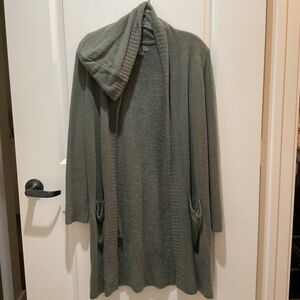 Barefoot Dreams CozyChic Light Hooded Sweater Duster - Sage Green - XS